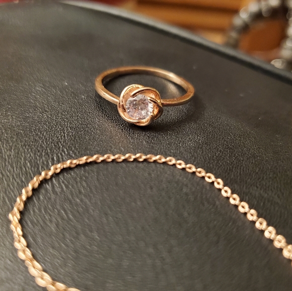 Rose gold Necklace with Blue Opal and Ring - Picture 2 of 3